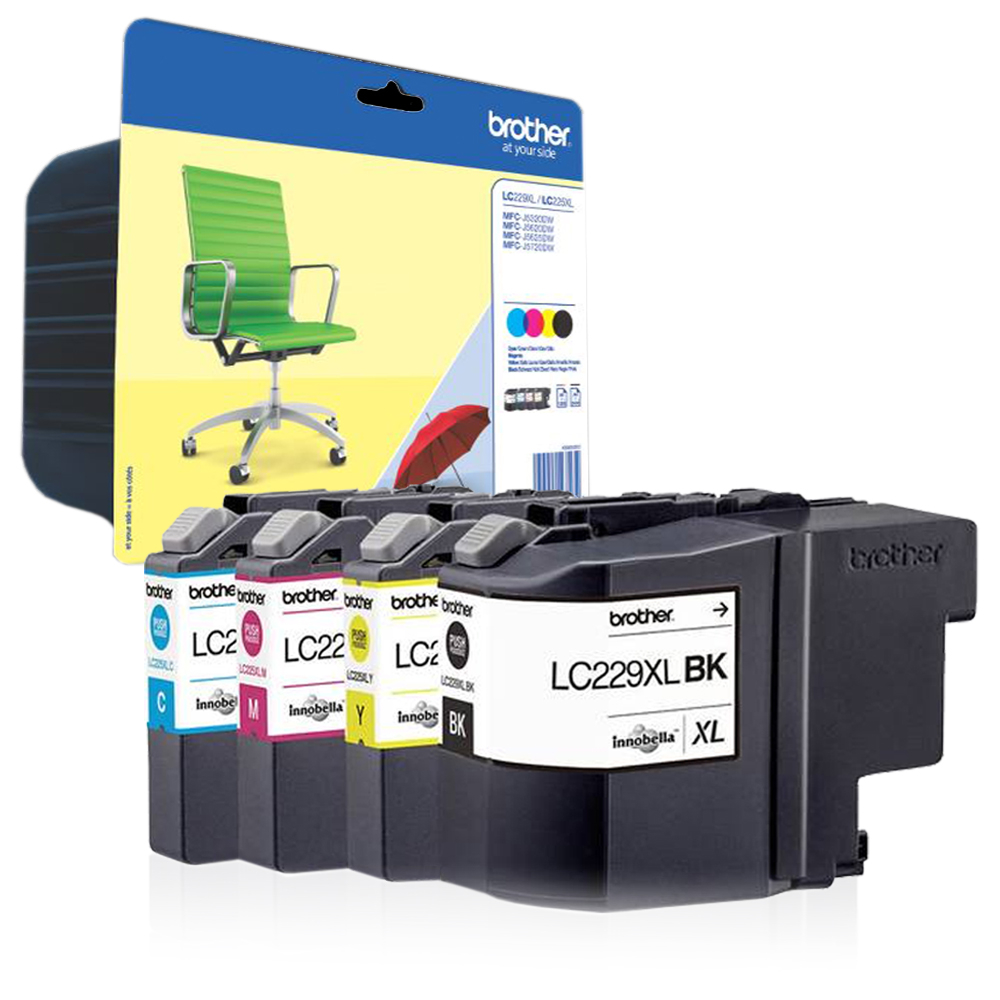 Original Brother Tinte LC-229XL, LC-225XL Kombi-Pack Schwarz Cyan Magenta Gelb