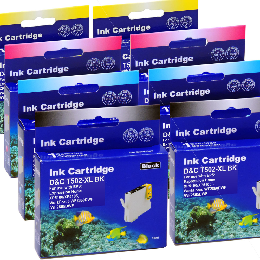Kompatibel 8er Set Epson Fernglas, T02W6, 502XL, C13T02W64010 Druckerpatronen Tinte von D&C