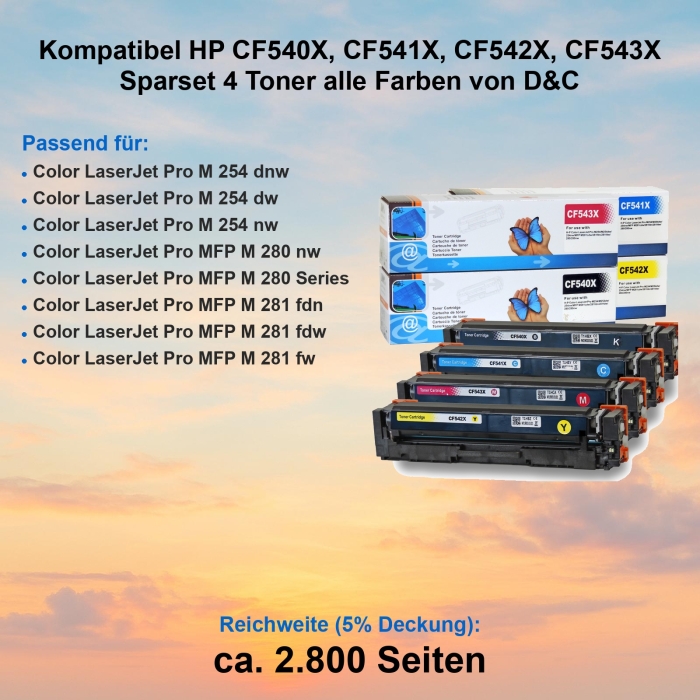 D&C Toner kompatibel HP 203X, CF540X BK Schwarz Black Toner Patrone 2.800 Seiten für HP Color LaserJet Pro M254 Series, MFP M280 Series, MFP M281 Series