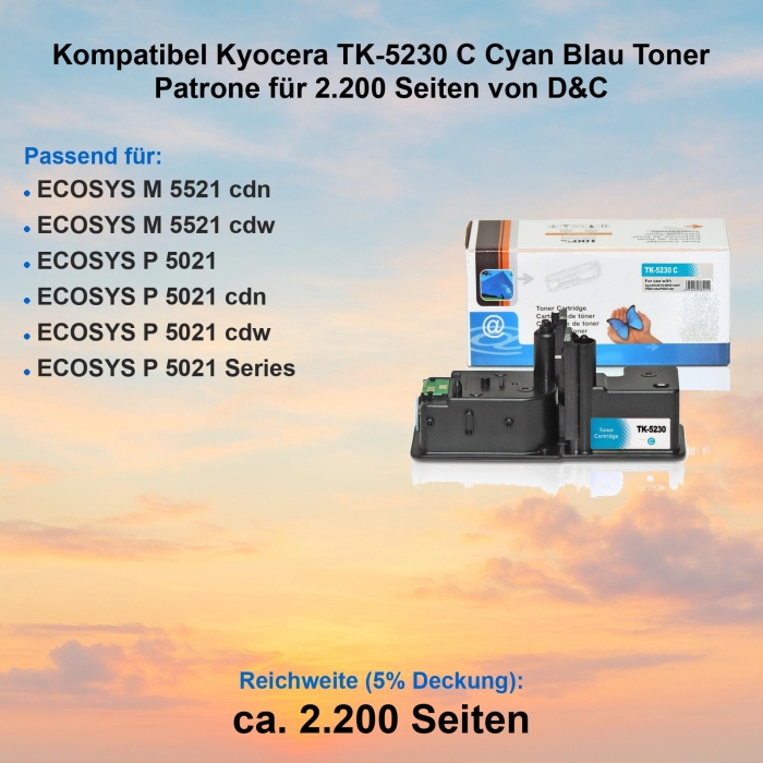 Kompatibel Kyocera TK-5230 C Cyan Blau Toner Patrone...
