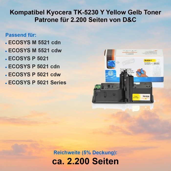 Kompatibel Kyocera TK-5230 Y Yellow Gelb Toner Patrone...