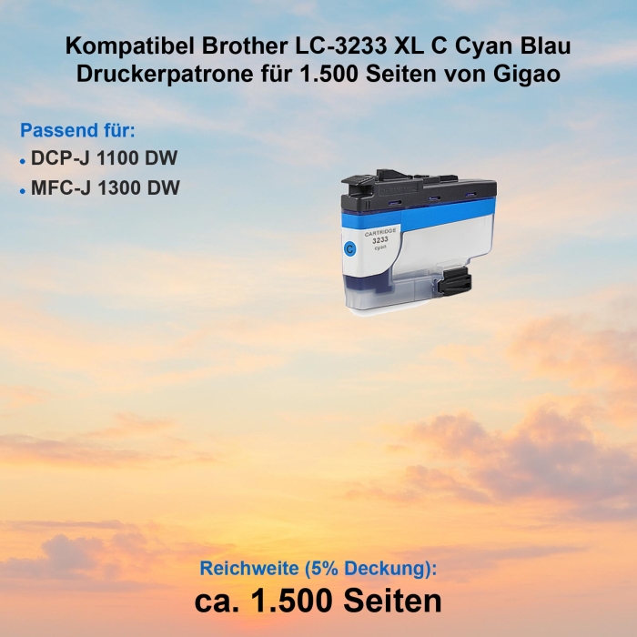 Kompatibel Brother LC-3233 XL C Cyan Blau Druckerpatrone...