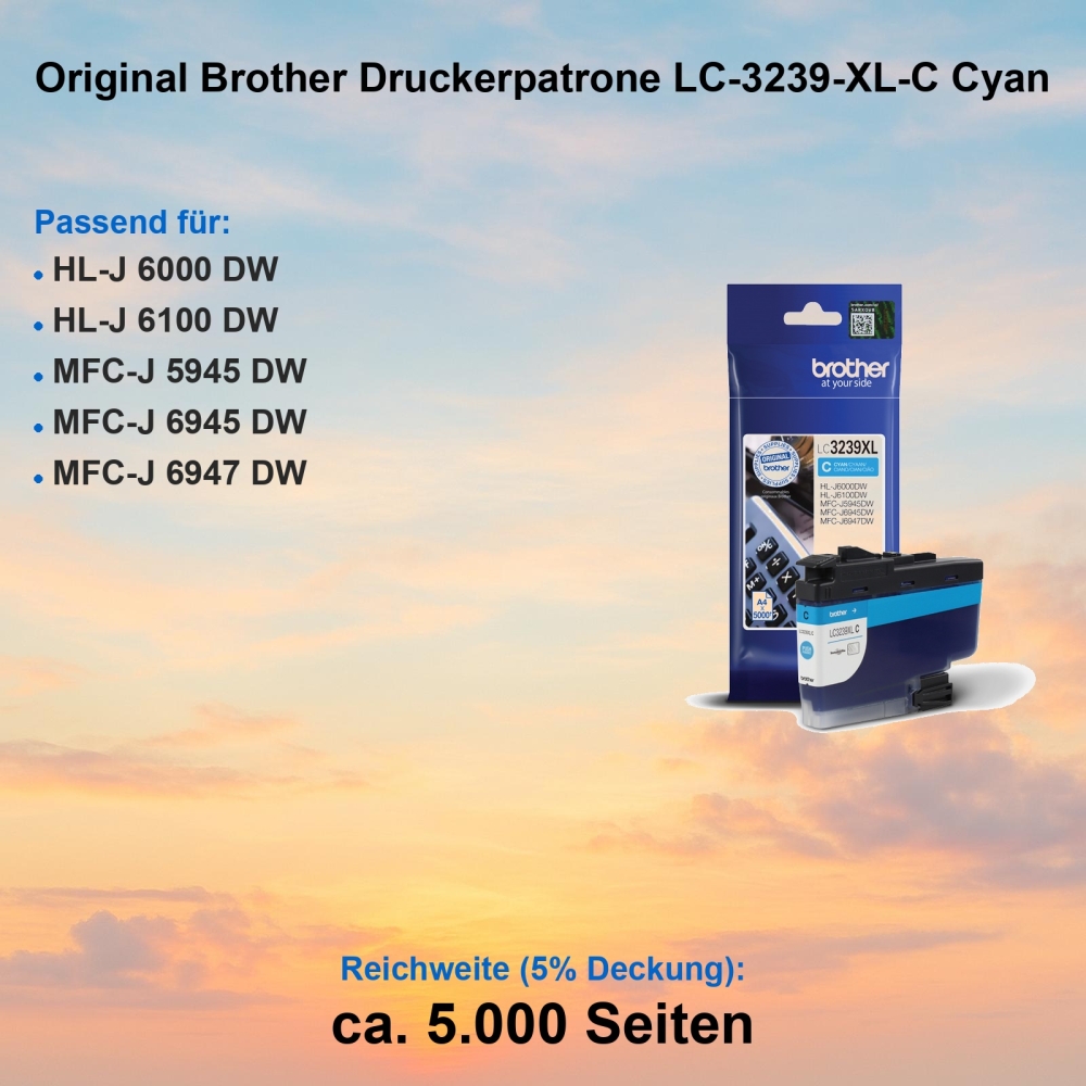 Original Brother Druckerpatrone LC-3239-XL-C Cyan
