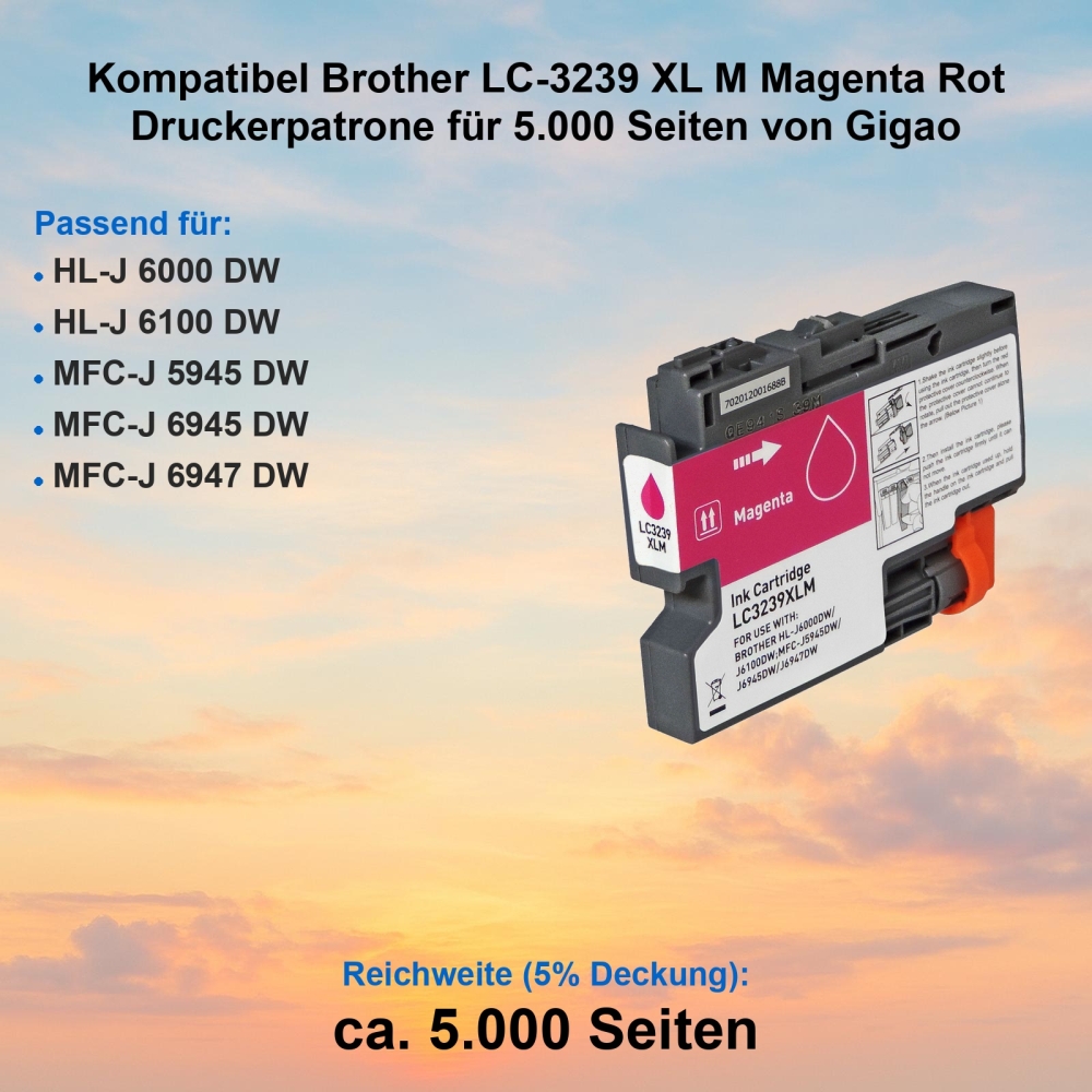 Kompatibel Brother LC-3239 XL M Magenta Rot Druckerpatrone für 5.000 Seiten von Gigao