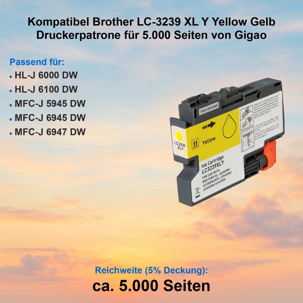 Kompatibel Brother LC-3239 XL Y Yellow Gelb Druckerpatrone für 5.000 Seiten von Gigao