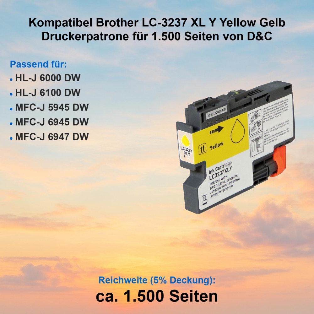 Kompatibel Brother LC-3237 XL Y Yellow Gelb Druckerpatrone für 1.500 Seiten von D&C