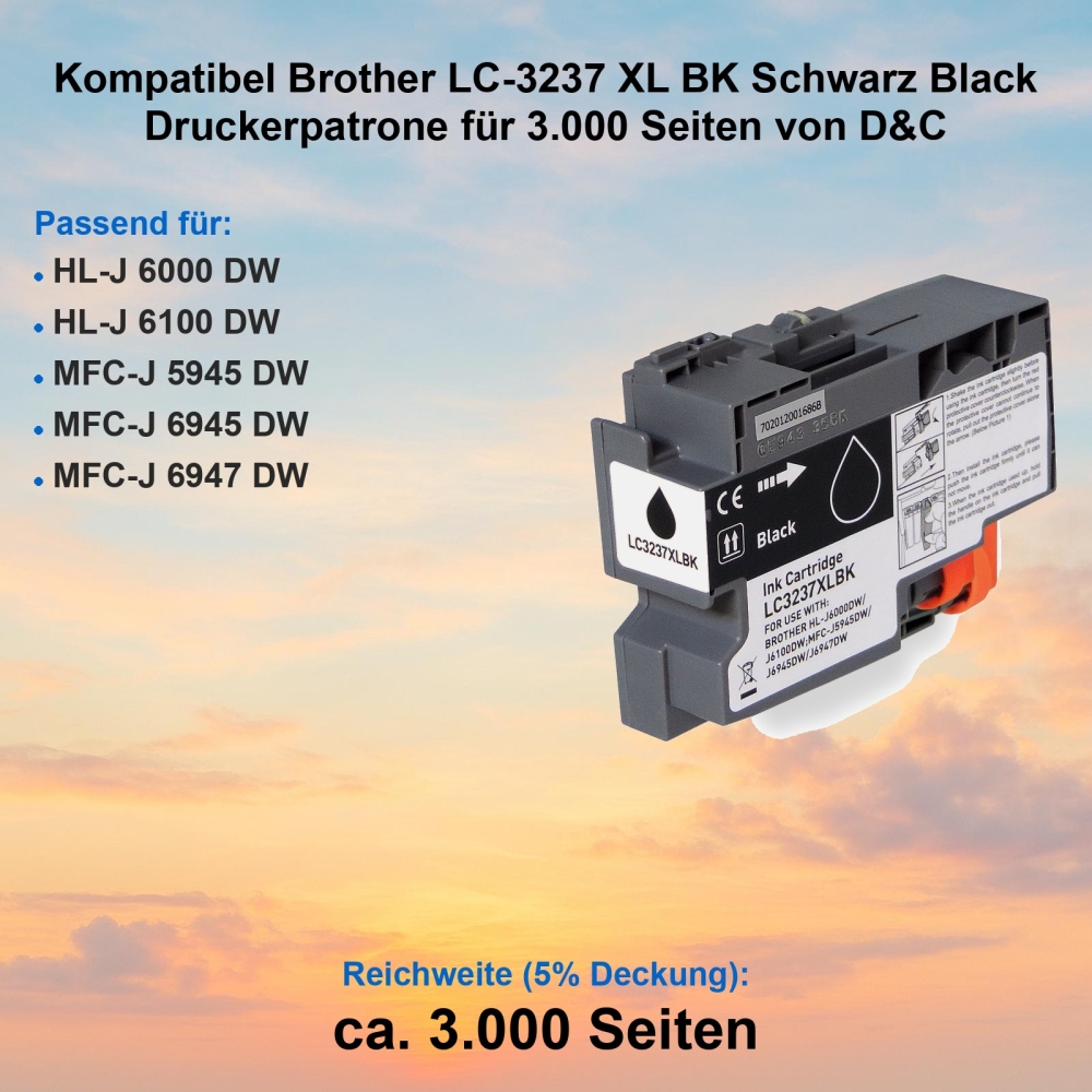 Kompatibel Brother LC-3237 XL BK Schwarz Black Druckerpatrone für 3.000 Seiten von D&C