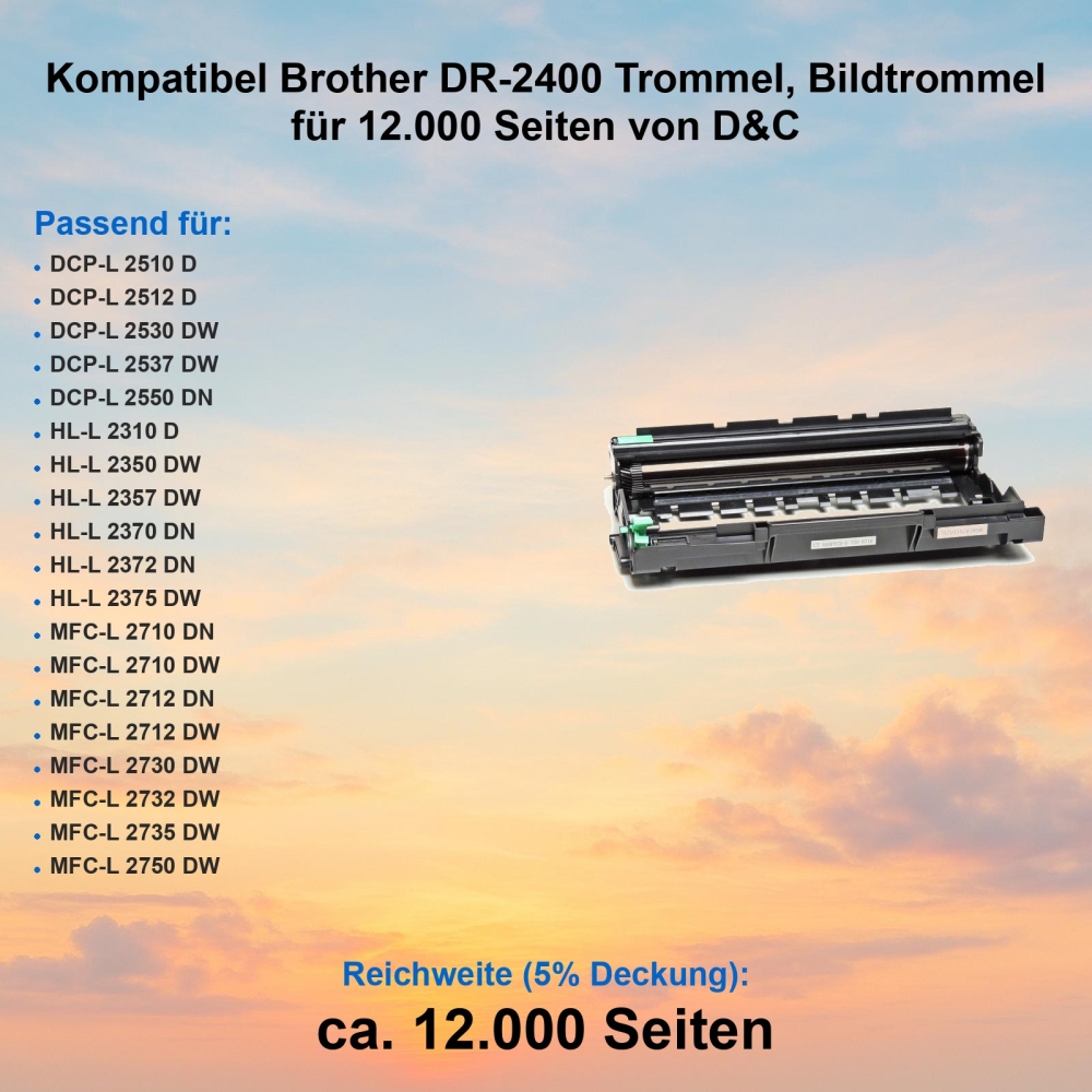 Kompatibel Brother DR-2400 Trommel, Bildtrommel für 12.000 Seiten von D&C