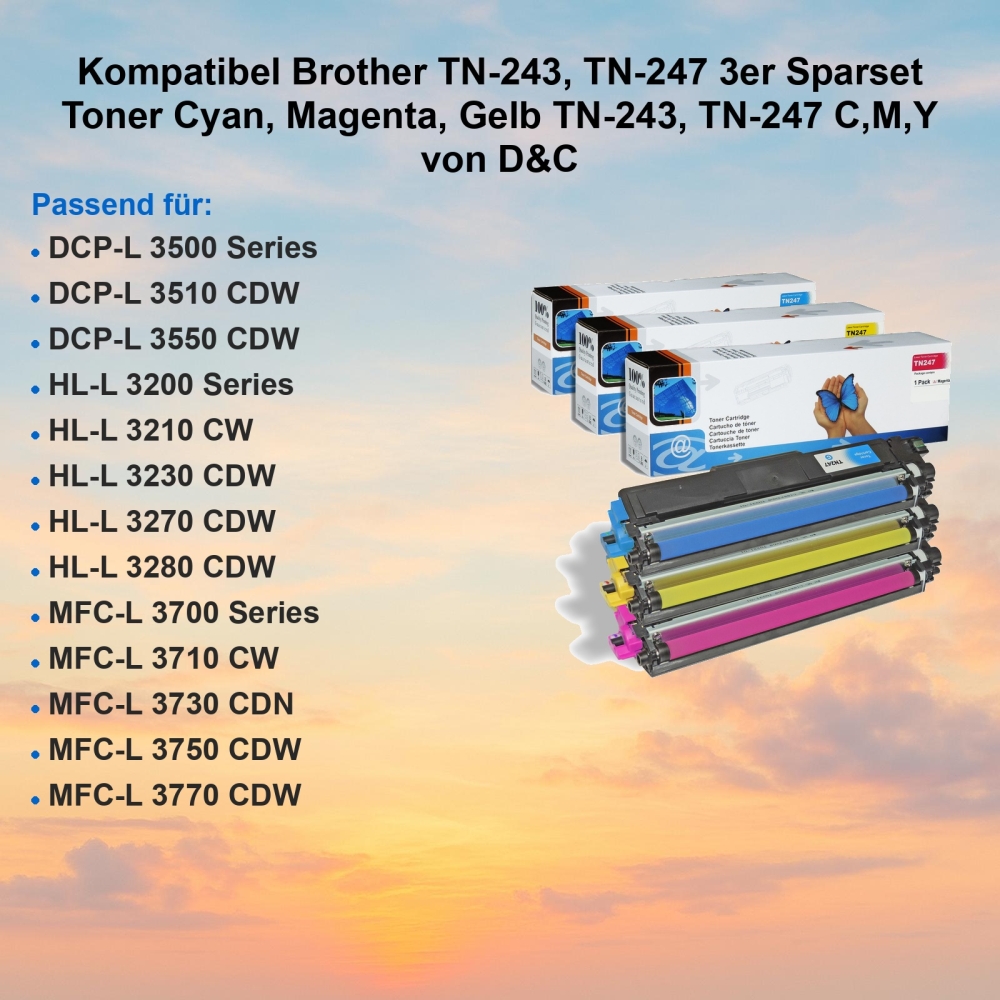 Kompatibel Brother TN-243, TN-247 3er Sparset Toner Cyan, Magenta, Gelb TN-243, TN-247 C,M,Y von D&C