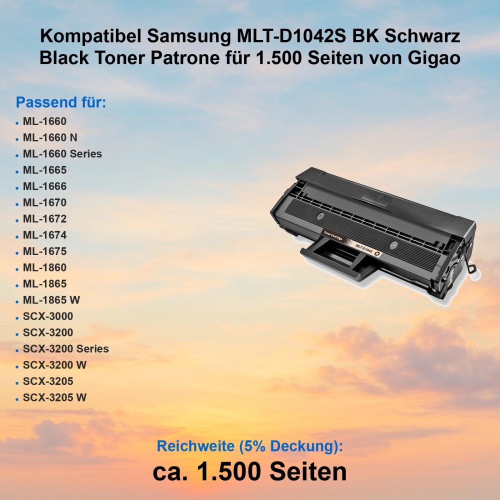 Kompatibel Toner Samsung ML-1660 (MLT-D1042S) Tonerkassette für Samsung ML-1660 Drucker