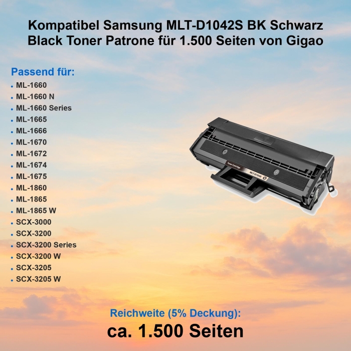 Kompatibel Toner Samsung ML-1660 (MLT-D1042S) Tonerkassette für Samsung ML-1660 Drucker