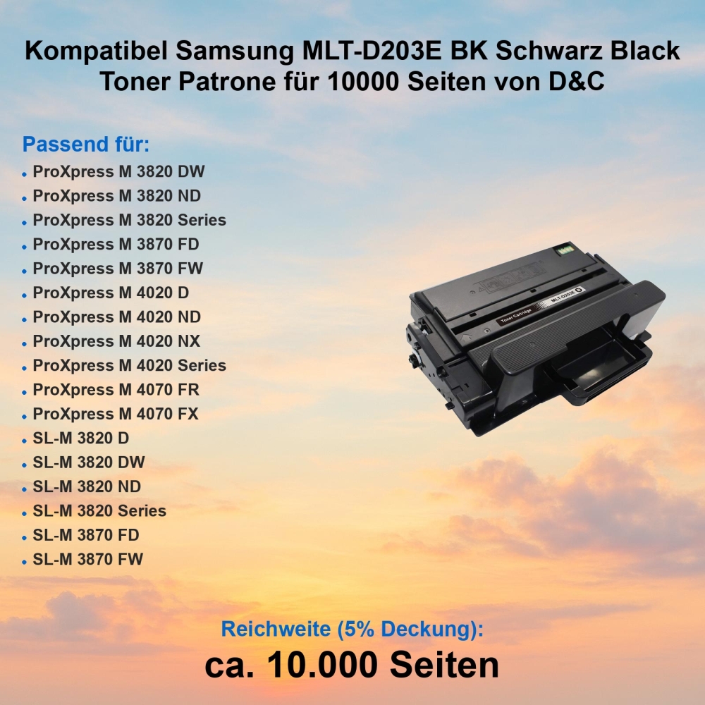 Kompatibel Samsung MLT-D203E BK Schwarz Black Toner Patrone für 10.000 Seiten von D&C