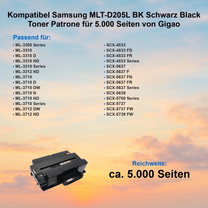 Kompatibel Samsung MLT-D205L BK Schwarz Black Toner...