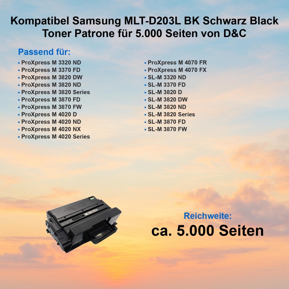 Kompatibel Samsung MLT-D203L BK Schwarz Black Toner Patrone für 5.000 Seiten von D&C