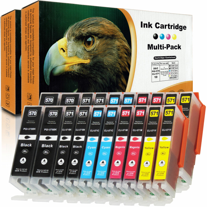 Kompatibel 20er Set Canon PGI-570 XL, CLI-571 XL Druckerpatronen Tinte alle Farben von D&C