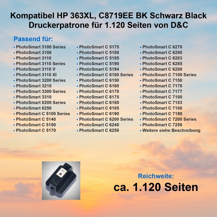 Kompatibel HP 363XL, C8719EE BK Schwarz Black...