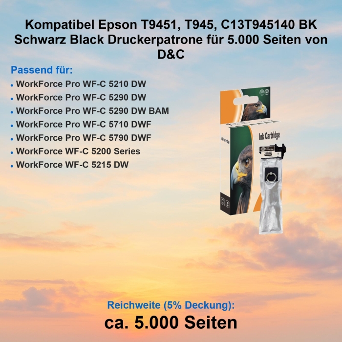 Kompatibel Epson T9451, T945, C13T945140 BK Schwarz Black...