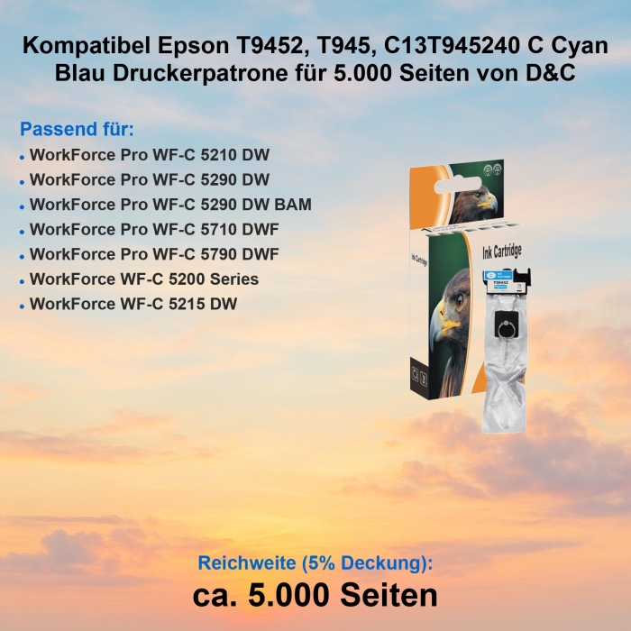 Kompatibel Epson T9452, T945, C13T945240 C Cyan Blau...