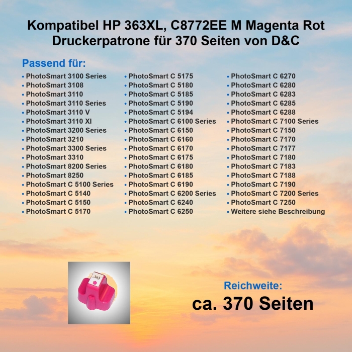 Kompatibel HP 363XL, C8772EE M Magenta Rot Druckerpatrone...