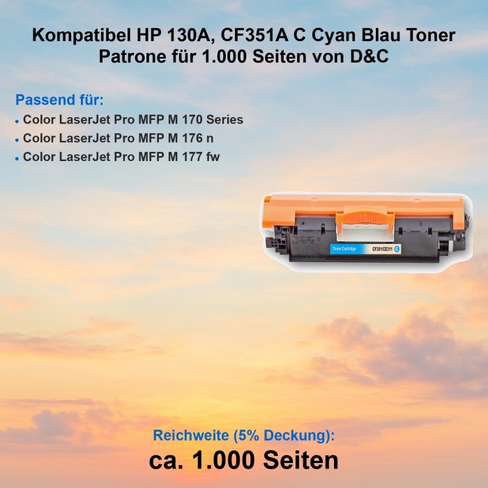 Kompatibel HP 130A, CF351A C Cyan Blau Toner Patrone...
