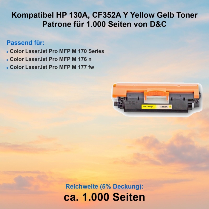 Kompatibel HP 130A, CF352A Y Yellow Gelb Toner Patrone...