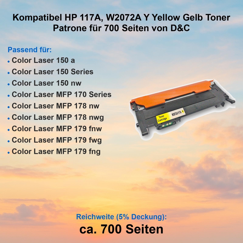 Kompatibel HP 117A, W2072A Y Yellow Gelb Toner Patrone für 700 Seiten von D&C