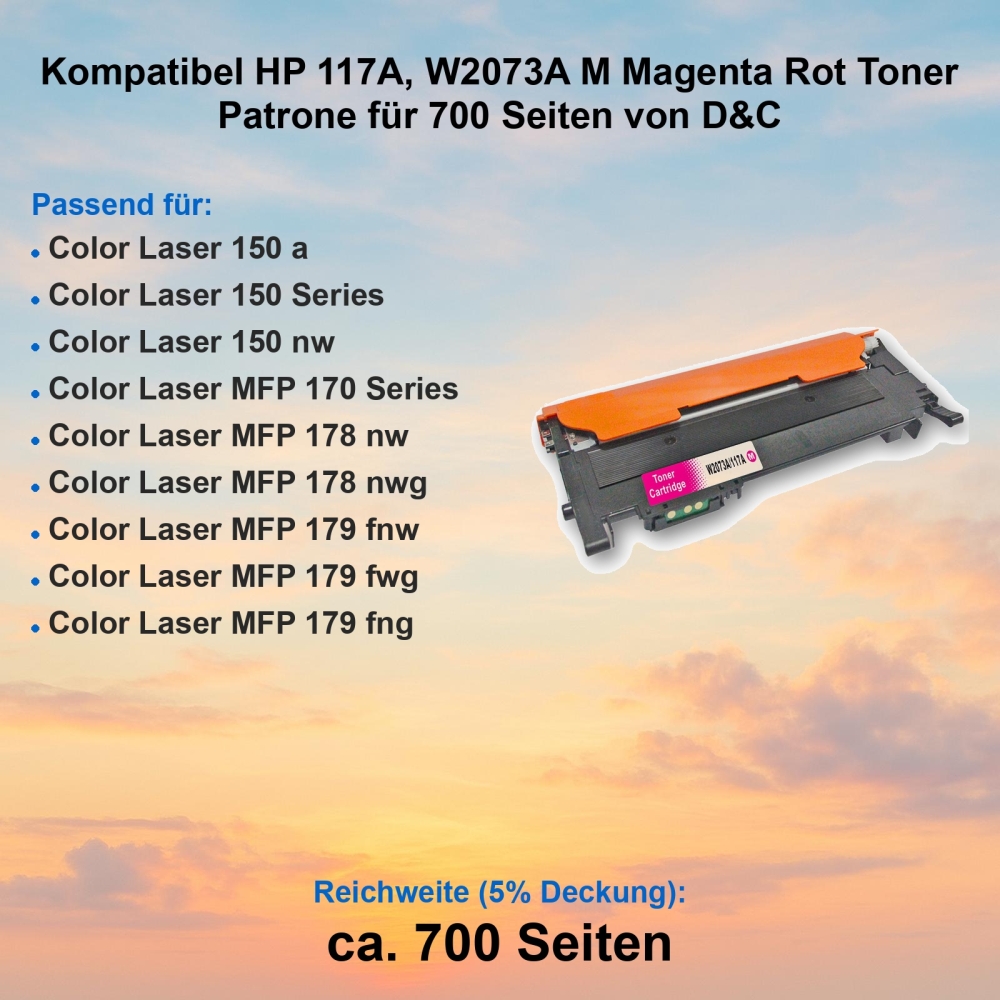 Kompatibel HP 117A, W2073A M Magenta Rot Toner Patrone für 700 Seiten von D&C