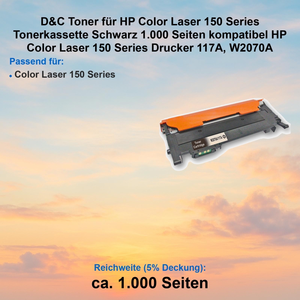 Kompatibel Toner HP Color Laser 150 Series (117A, W2070A) Schwarz Tonerkassette für HP Color Laser 150 Series Drucker