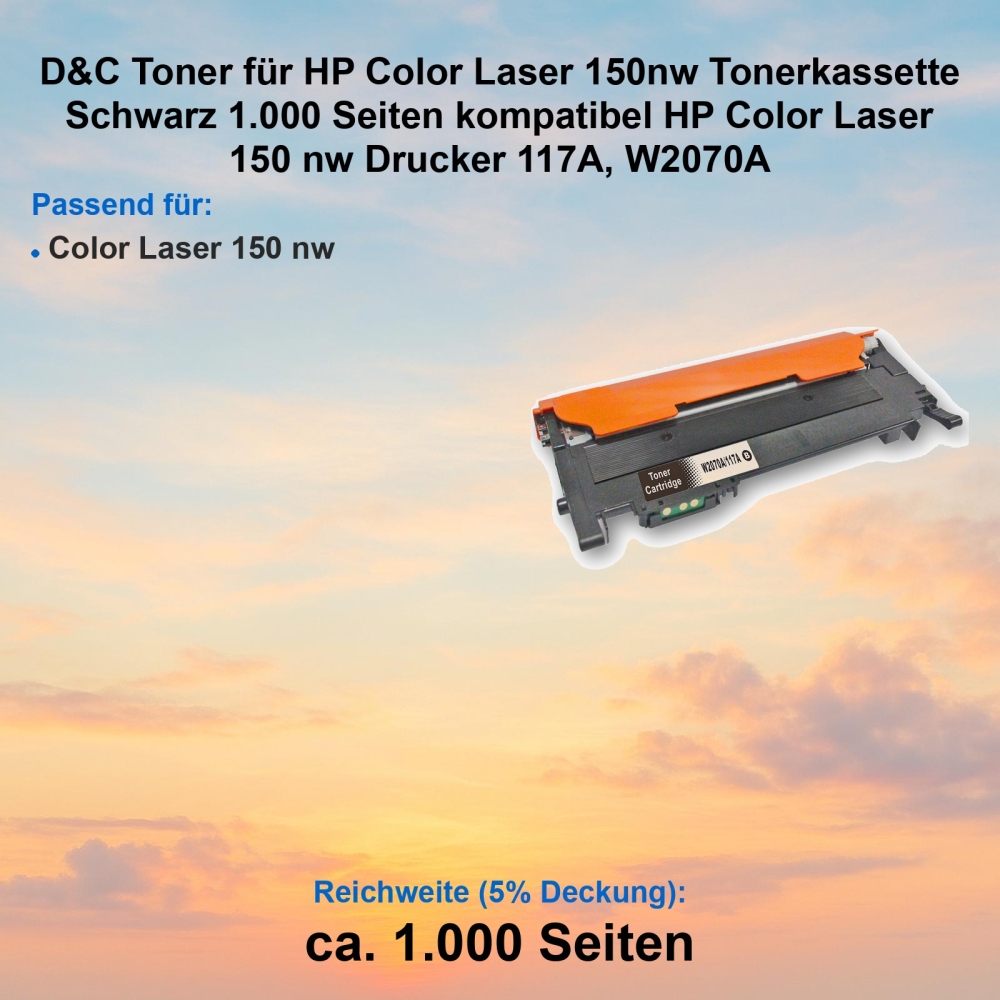 Kompatibel Toner HP Color Laser 150 nw (117A, W2070A) Schwarz Tonerkassette für HP Color Laser 150 nw Drucker