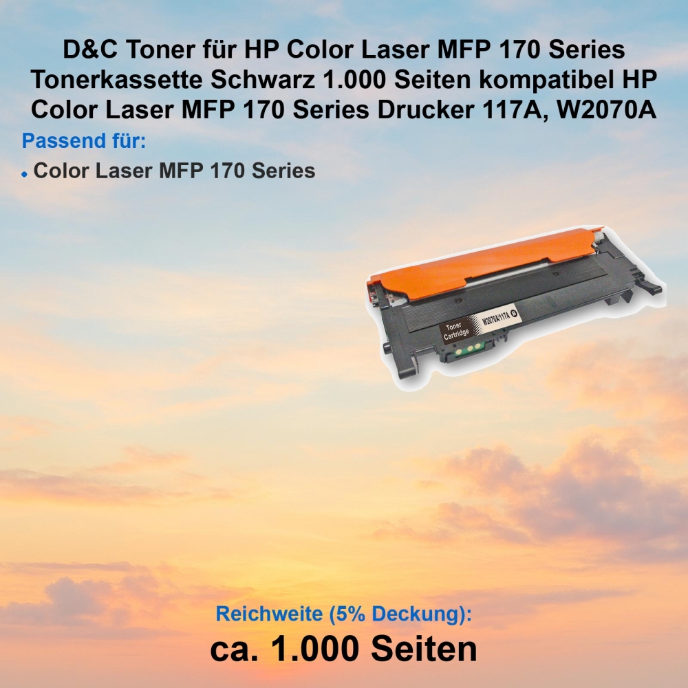 Kompatibel Toner HP Color Laser MFP 170 Series (117A, W2070A) Schwarz Tonerkassette für HP Color Laser MFP 170 Series Drucker