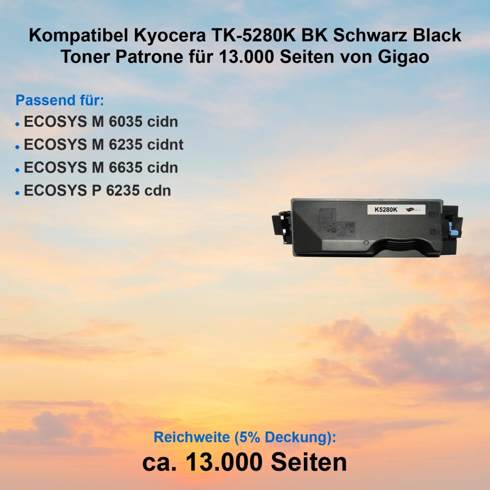 Kompatibel Kyocera TK-5280K BK Schwarz Black Toner Patrone für 13.000 Seiten von Gigao