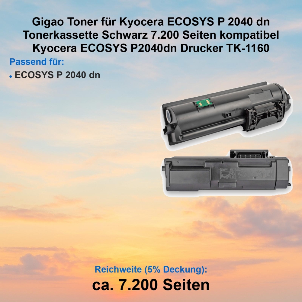 Kompatibel Toner Kyocera ECOSYS P 2040 dn (TK-1160) Schwarz Tonerkassette für Kyocera ECOSYS P 2040 dn Drucker