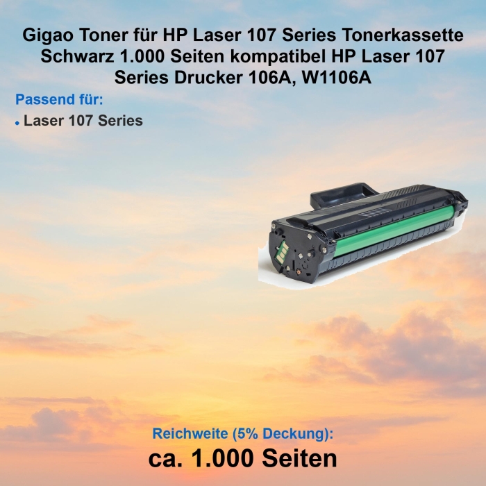 Kompatibel Toner HP Laser 107 Series (106A, W1106A) Schwarz Tonerkassette für HP Laser 107 Series Drucker