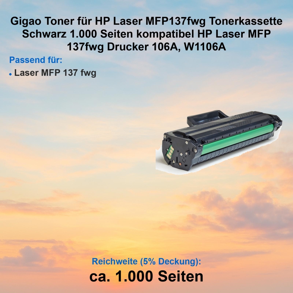 Kompatibel Toner HP Laser MFP137fwg (106A, W1106A) Schwarz Tonerkassette für HP Laser MFP 137fwg Drucker