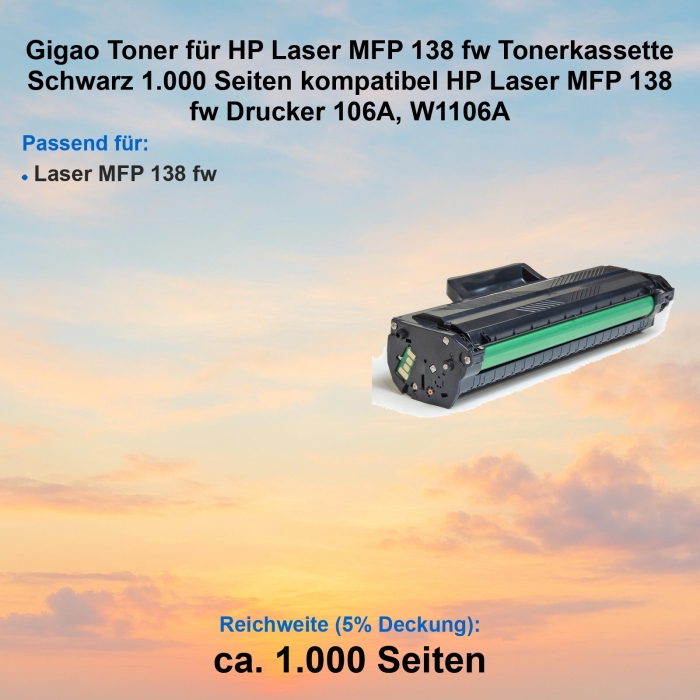 Kompatibel Toner HP Laser MFP 138 fw (106A, W1106A) Schwarz Tonerkassette für HP Laser MFP 138 fw Drucker