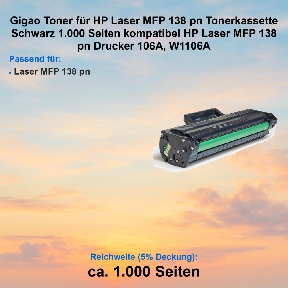 Kompatibel Toner HP Laser MFP 138pn (106A, W1106A) Schwarz Tonerkassette für HP Laser MFP 138 pn Drucker