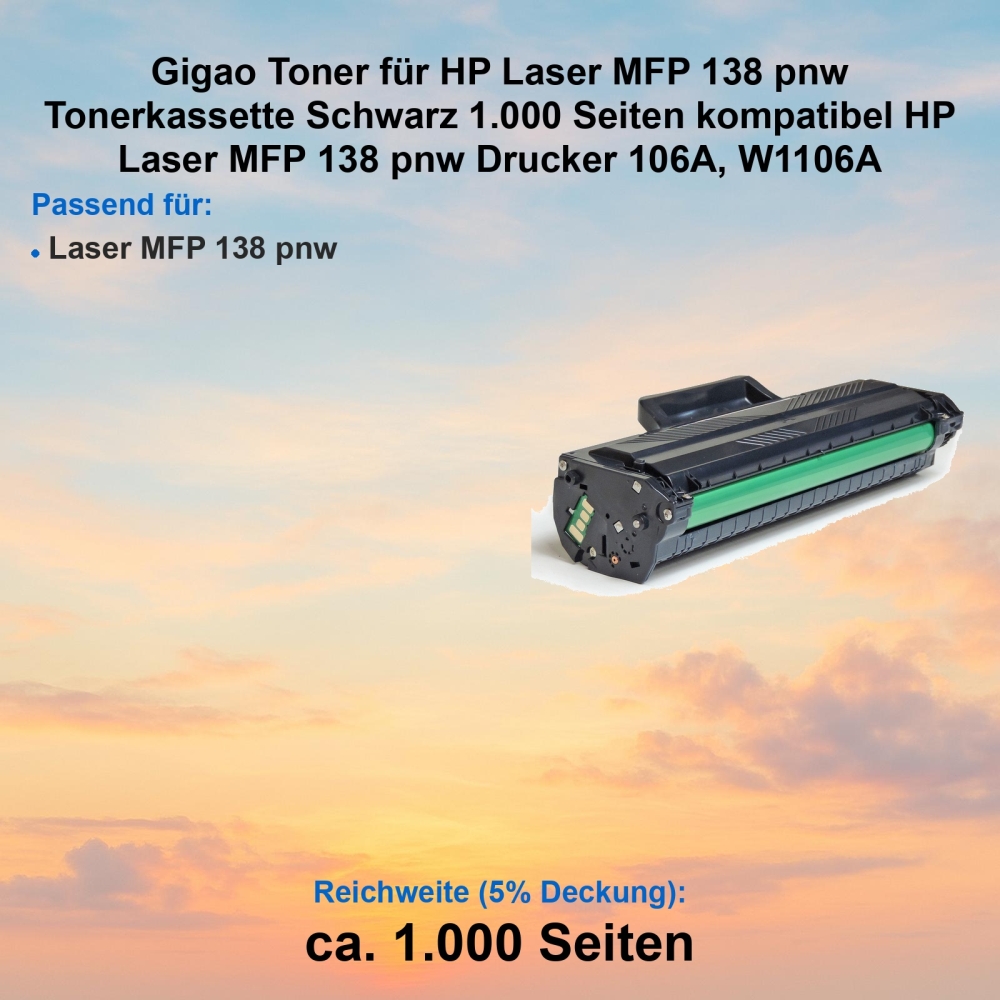 Kompatibel Toner HP Laser MFP 138pnw (106A, W1106A) Schwarz Tonerkassette für HP Laser MFP 138 pnw Drucker