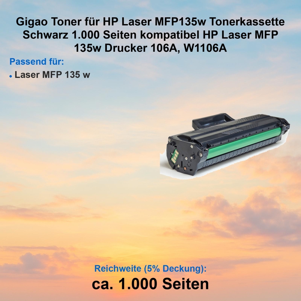 Kompatibel Toner HP Laser MFP135w (106A, W1106A) Schwarz Tonerkassette für HP Laser MFP 135w Drucker