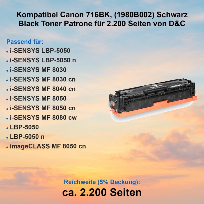 Toner kompatibel Canon 716BK, (1980B002) Schwarz Black...