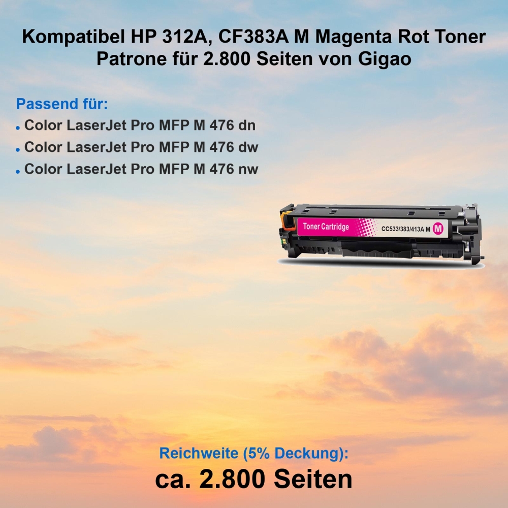 Kompatibel HP 312A, CF383A M Magenta Rot Toner Patrone für 2.800 Seiten von Gigao