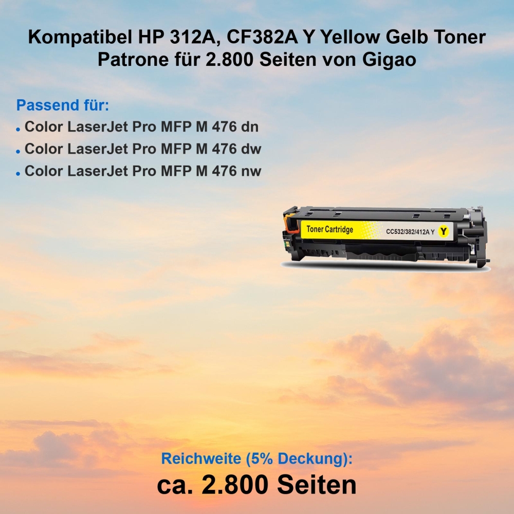 Kompatibel HP 312A, CF382A Y Yellow Gelb Toner Patrone für 2.800 Seiten von Gigao