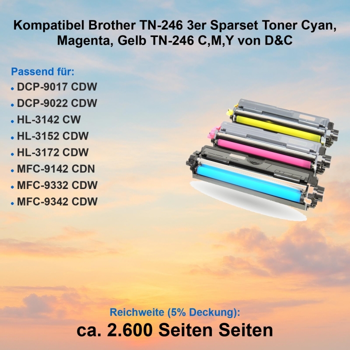 Kompatibel Brother TN-246 cmy 3 Toner Sparset Farbe Cyan, Magenta, Gelb TN-246 C,M,Y von D&C