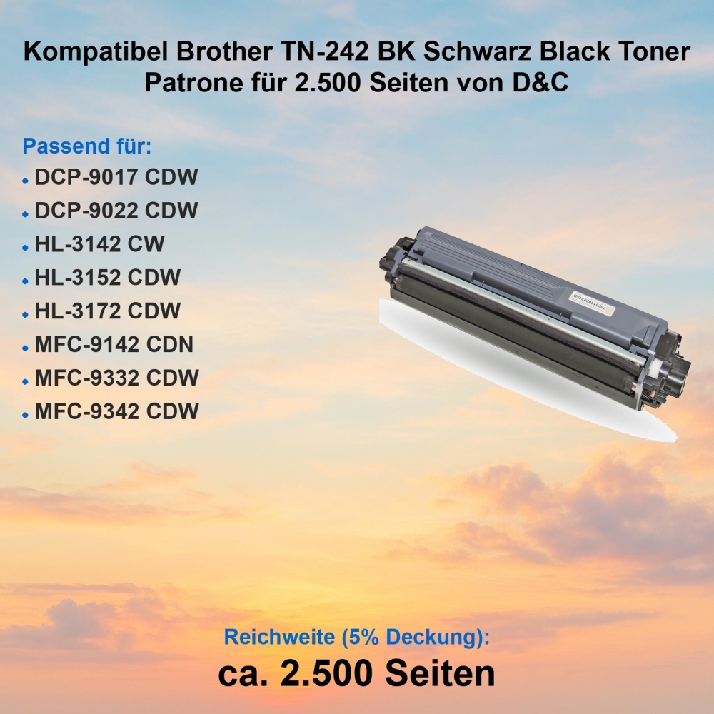 Kompatibel Brother TN-242BK Schwarz Black Toner Patrone für 2.500 Seiten von D&C