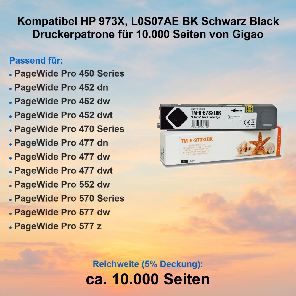 Kompatibel HP 973X L0S07AE BK Schwarz Black Gigao Druckerpatrone ca. 10.000 Seiten