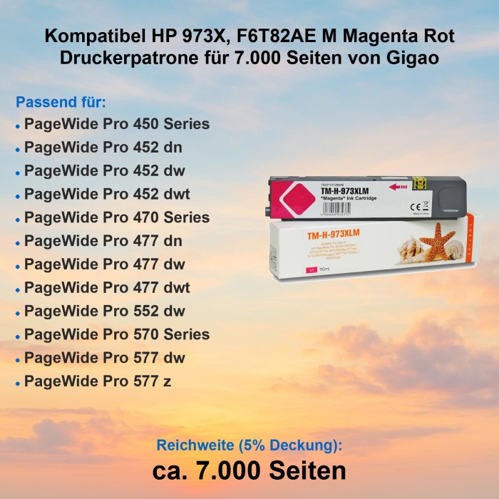 Kompatibel HP 973X, F6T82AE M Magenta Rot Gigao...