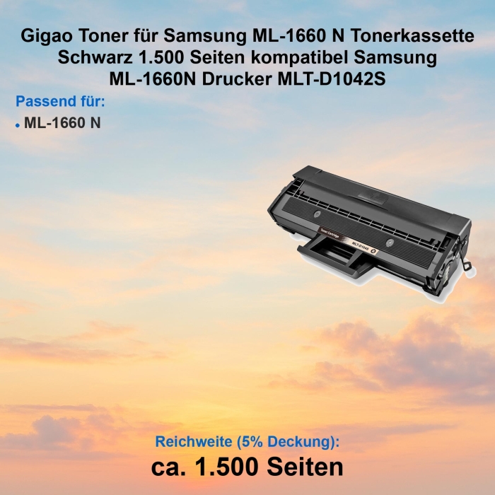 Kompatibel Toner Samsung ML-1660N (MLT-D1042S) Schwarz Tonerkassette für Samsung ML-1660 N Drucker