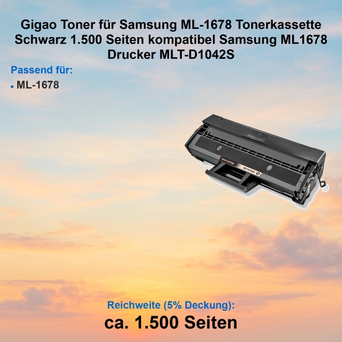 Kompatibel Toner Samsung ML-1678 (MLT-D1042S) Schwarz Tonerkassette für Samsung ML-1678 Drucker