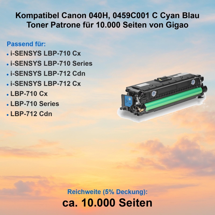 Kompatibel Canon 040H, 0459C001 C Cyan Blau Toner Patrone...