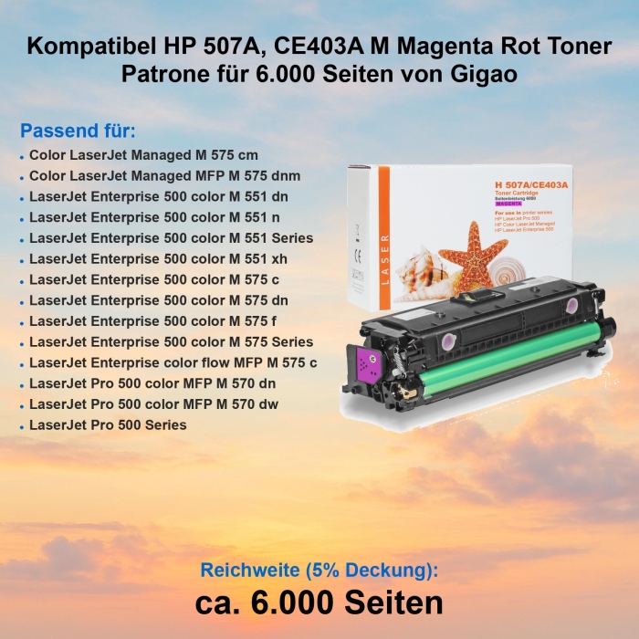 Kompatibel HP 507A, CE403A M Magenta Rot Toner Patrone...