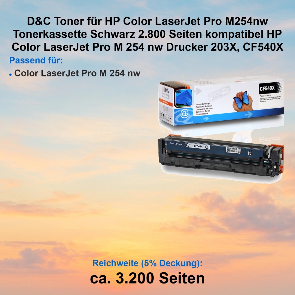 Kompatibel Toner HP Color LaserJet Pro M254nw (203X, CF540X) Schwarz Tonerkassette für HP Color LaserJet Pro M 254 nw Drucker